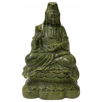 Green Stone Carved Guan Yin Tara Bodhisattva Avalokitesvara Statue Hws1795
