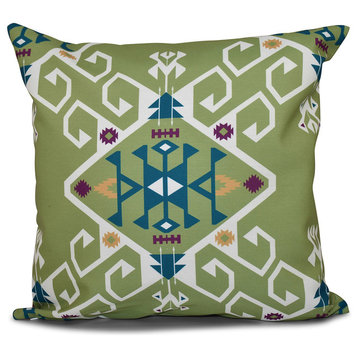 Jodhpur Medallion, Geometric Outdoor Pillow, Green, 18"x18"