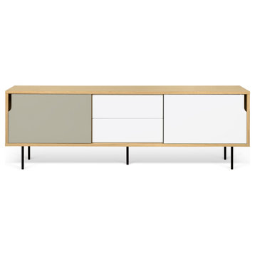 Dann 201 Sideboard With Wand Wood Legs, Oak / Pure White & Matte Grey, Lacquered Black Steel