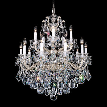 La Scala 15-Light Chandelier in Antique Silver With Clear Heritage Crystal