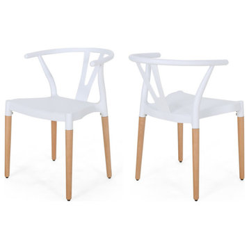 Victoria Modern Dining Chair With Beech Wood Legs, Set of 2, White, Natural