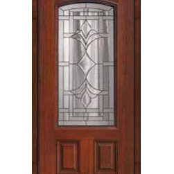 Entry Single Door 80 Fiberglass Marsala 2 Panel Arch Lite Glass - Front Doors
