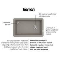 Karran Undermount Quartz 32" Single Bowl Kitchen Sink Kit, Concrete