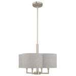 Livex Lighting - Livex Lighting Brushed Nickel 4-Light Pendant Chandelier - The brushed nickel frame gives the Kalmar four light pendant chandelier a clean, modern feel to this fixture while the cool clover shaped gray hand crafted hardback drum shade adds an unexpected splash of fun.