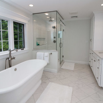 Contemporary & Transitional Sea Salt Classic bath remodel w/ classic marble tile