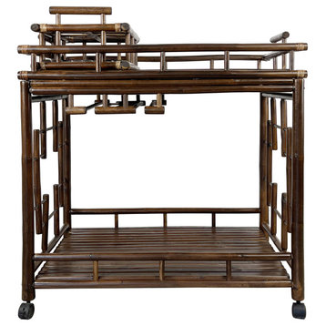 Bamboo Rolling Wine Buffet Bar Serving Cart with Casters - Espresso
