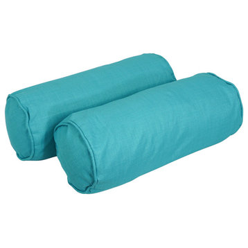 20"X8" Double-Corded Polyester Bolster Pillows With Inserts, Set of 2, Aqua Blue