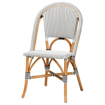 Axelle French Black and White Weaving & Rattan Dining Chair