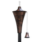 Legends Direct - Oahu Tiki Style Torch With Pole and Snuffer, Brushed Bronze, 1 Pack - Enhance any garden or patio with The Original Oahu Tiki Torch, beautifully designed and engineered for a lifetime of outdoor enjoyment. The Oahu Tiki Torch head is cradled by a black steel holder that sits on a two-piece metal pole with a pointed end for easy in-ground installation. With 7 color options available to choose from we know you'll find one that's perfect for your space. This torch includes a pre-installed fiberglass wick which allows the oil to burn and not the wick. This is great for prolonged usage. The fiberglass wick also stays lit through moderate wind and even light rain. Citronella oil may be used for insect control or paraffin oil for smoke-free use. The torch head holds a sufficient amount of fuel to burn for approximately 20 hours.
