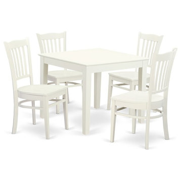 5-Piece Kitchen Table and 4 Wood Dining Chairs, Linen White