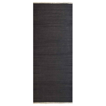 Hand Woven Flat Weave Kilim Wool Area Rug Solid Charcoal