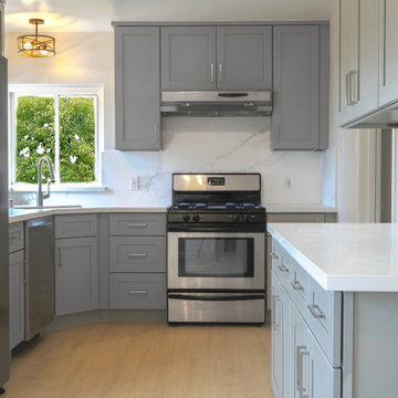 Modern Gray Shaker Kitchen Remodel with White Quartz Countertops