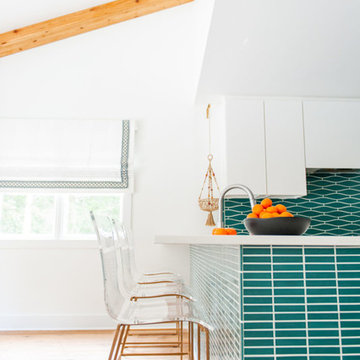Vibrant Blue Kitchen Wall Tile and Wave Backsplash Tile