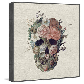 "Floral Skull III" Floater Framed Painting Print on Canvas, 32"x32"