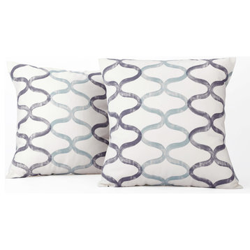 Illusions Printed Cotton Cushion Cover, Set of 2, Aqua Blue