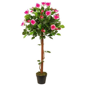 49.5" Decorative Potted Artificial White and Pink Floral Rose Garden Tree