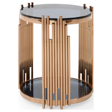 Stylish Round Rose Gold And Smoked Glass End Table