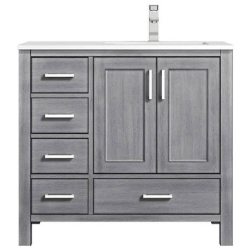 Jacques 36" Distressed Grey Single Sink Vanity with Quartz Top, Right Version, N