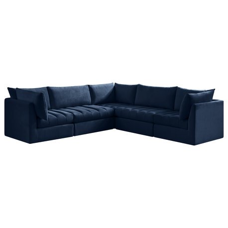 Jacob Velvet Upholstered 5-Piece L-Shaped Modular Sectional, Navy