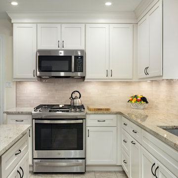 Bright Transitional Kitchen Remodel | Soft White Cabinets, Quartz Countertops