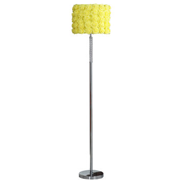 Benzara BM279105 Glamorous Floor Lamp, Rose Accent Shade, 100W, Yellow, Silver