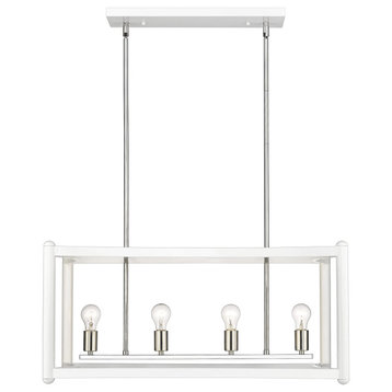 Coyle 8-Light Linear Pendant Light in White with Polished Nickel Cluster