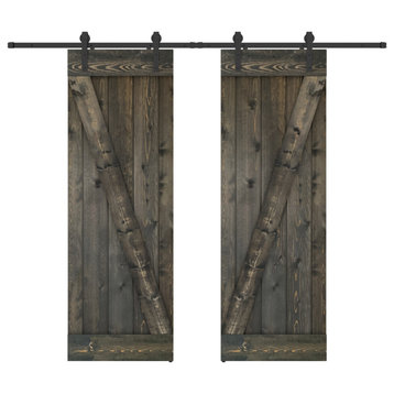 Solid wood barn door Made-In-USA with Hardware Kit(DIY), Ebony, 56x84"h