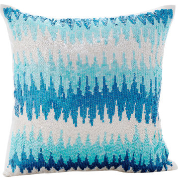 Blue Decorative Pillow Covers 18"x18" Silk, Melting Aquas