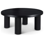 Meridian Furniture - Hayden Coffee Table, Black - Immerse your living space in the captivating allure of the Hayden Black Coffee Table. This exquisite centerpiece seamlessly blends a rich black finish, emblematic of timeless elegance, with the dynamic texture of fluted wood. Crafted from solid wood for enduring quality, the table exudes an aura of sophistication that complements both modern and traditional decors. The unique design elements play with light and shadow, creating a captivating interplay of depth and dimension that elevates the table from mere furniture to a conversation-starting work of art. Beyond its captivating aesthetics lies unwavering functionality, making it ideal for everyday use