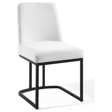 Amplify Sled Base Upholstered Fabric Dining Side Chair, Black White