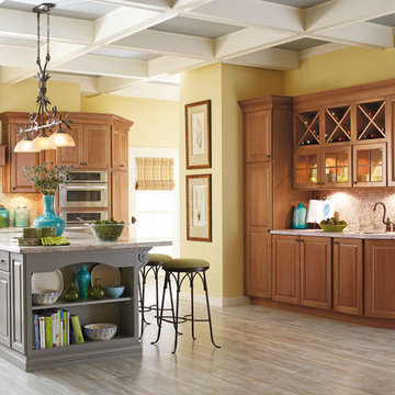 Cherry Cabinets with a Gray Kitchen Island