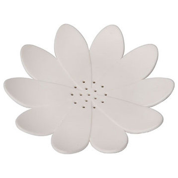 Water Lily Flexible Soap Dish Holder Self Draining, White