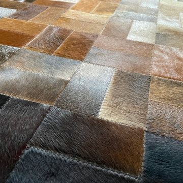 Custom Cowhide Patchwork Rug - close-up detail