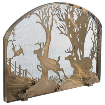 39.5W X 30H Deer on the Loose Arched Fireplace Screen