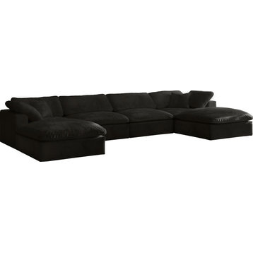 Cozy Velvet Upholstered Comfort 6-Piece U-Shaped Modular Sectional, Black