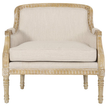 Bennion French Country Fabric Upholstered Club Chair, Beige + Natural