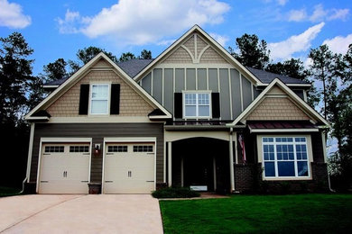 Mid-sized country gray two-story mixed siding exterior home photo in Denver with a shingle roof