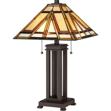 Geometric Tiffany Table Light - 2 Light Portable Desk Lamp - Tiffany-Table