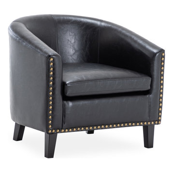 Tub Barrel Accent Chair Faux Leather, Black