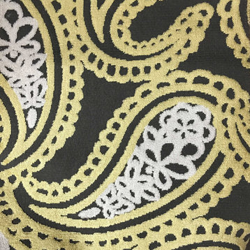 Victoria Bold Paisley Cut Velvet Upholstery Fabric, Golden