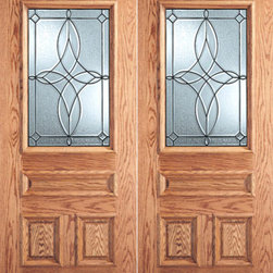 Diamond Design Decorative Glass, 3-Panel 1/2 Lite Front Double Door - Front Doors