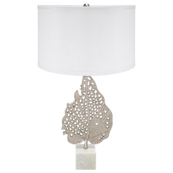 Leaf 1 Light Table Lamp, White and Silver
