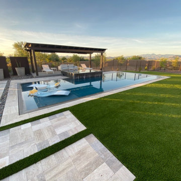 Silver Tumbled Travertine Pavers, Patio & Pool