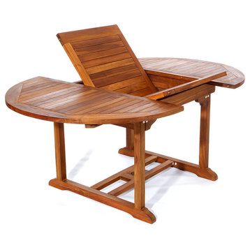 6' Teak Patio Oval Extension Table, With Foldable Butterfly Leaf