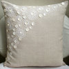 Pearl Flower Ecru Euro Pillow Shams, Cotton Linen 26"x26" Euro Sham, Elegance