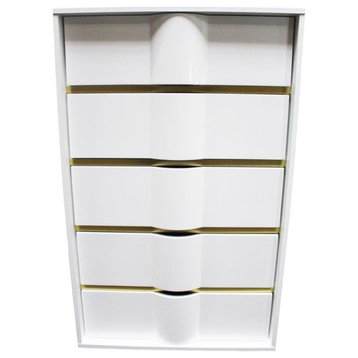Bowery Hill 5-Drawer Wood Bedroom Chest in Whiteand Gold Trim