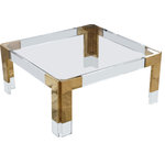 Meridian Furniture - Casper Coffee Table, Gold, Square - Count on this Casper square coffee table to rev up the contemporary look of your home. The beautiful clear glass top lets the beauty of the wood shine through. Clear acrylic feet and gold stainless steel accents lend the table a rich look. Insert this table in your living room, den, or family room to enjoy an attractively artistic spot to rest books, magazines, and beverages.