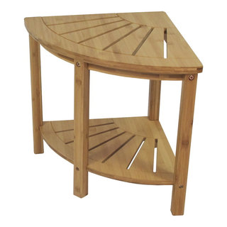 Dussi Teak Wood Corner Shower Bench Stool with Toiletries Holder