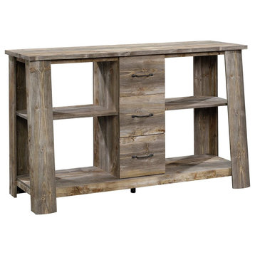 Tall TV Stand, 4 Open Compartments and 3 Drawers With Metal Pulls, Rustic Cedar