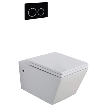 In-Wall Toilet Set, 2"x4" Carrier and Tank, Black Round Actuators